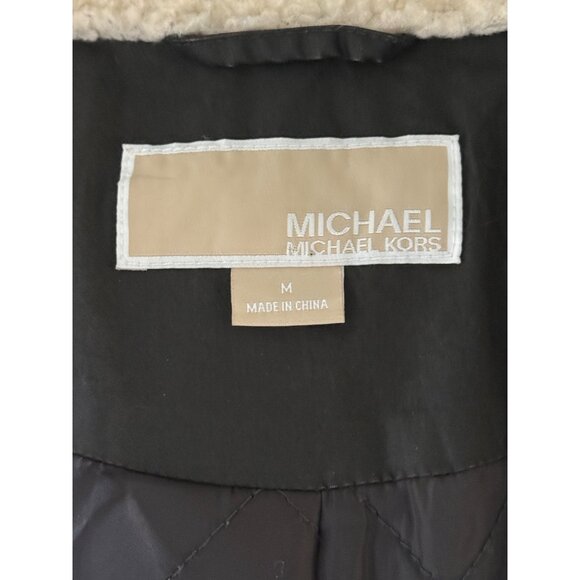 Michael Kors Womens Brown Quilted Jacket Fleece Edge Accent Hidden-Hood Size M - Picture 3 of 10